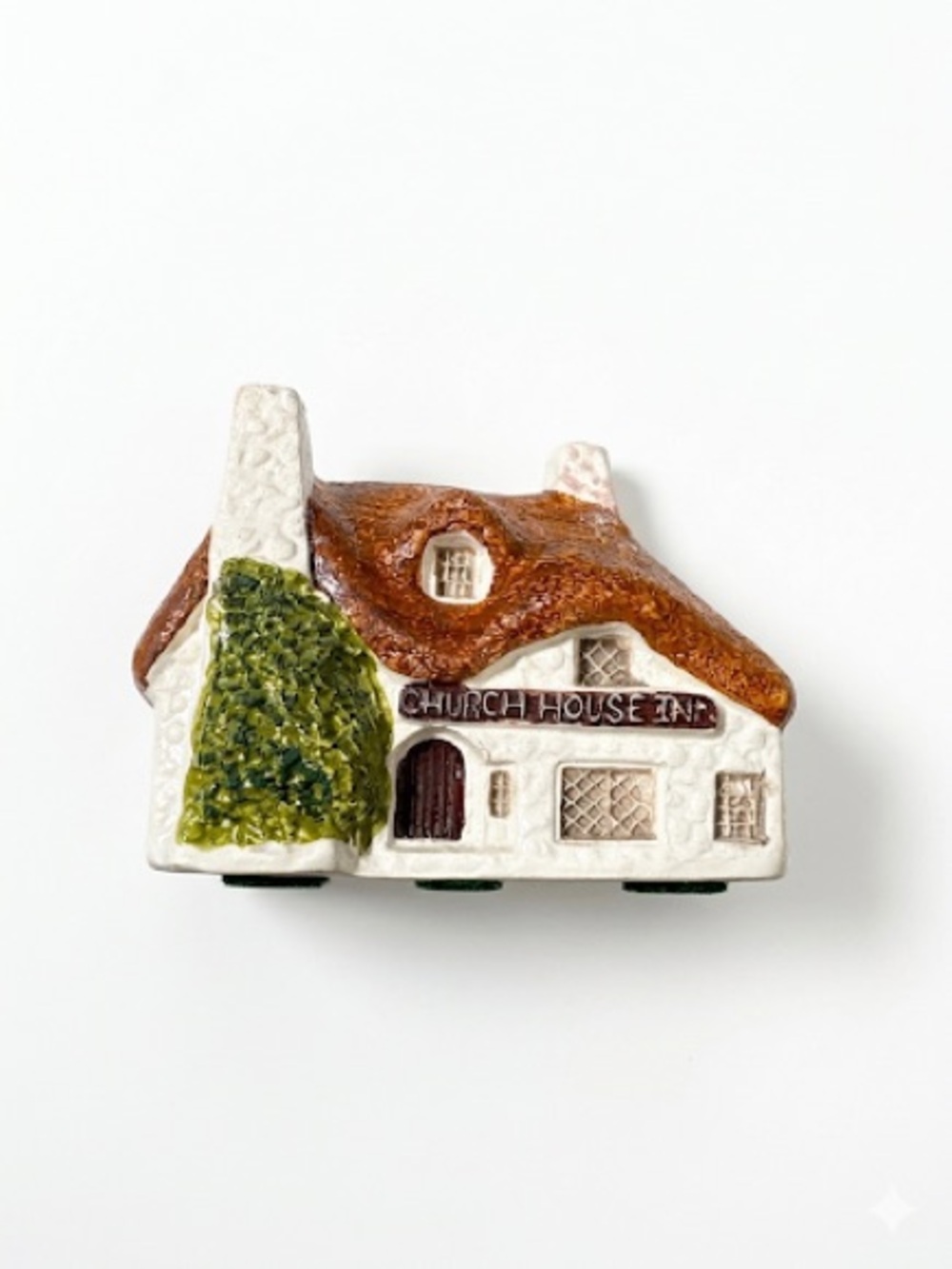 Church House Inn Miniature Cottage Pin - White, Brown, Green